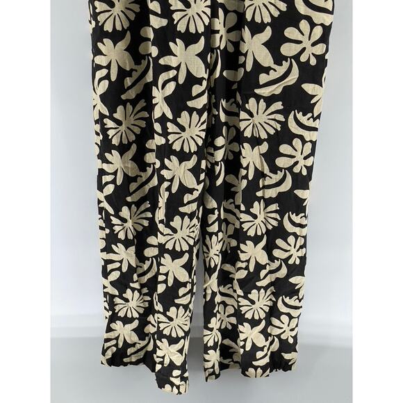 LOST & WONDER Women's Black-Beige Tropic Flair Printed Crewneck Jumpsuit SZ L - Picture 7 of 12